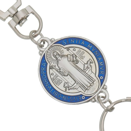 Chaveiro Medalha de São Bento com mosquete - Prata