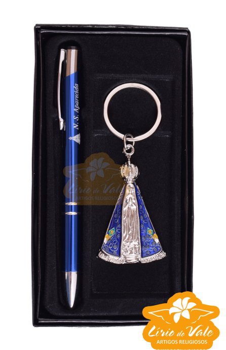Chaveiro Nossa Senhora Aparecida com Caneta Azul