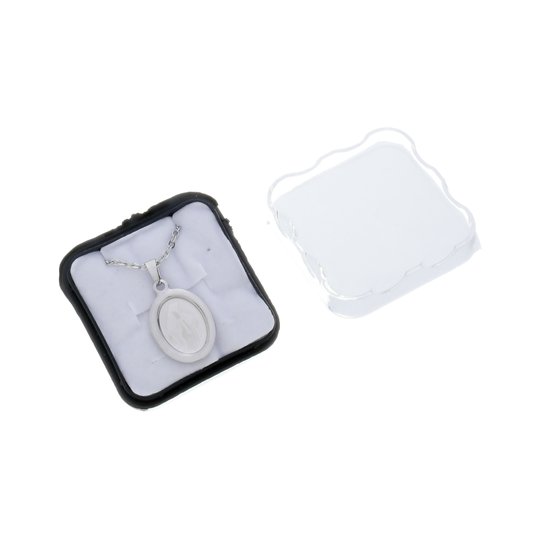 Colar com Medalha de Nossa Senhora das Graças Oval Gravada a Laser - Inox