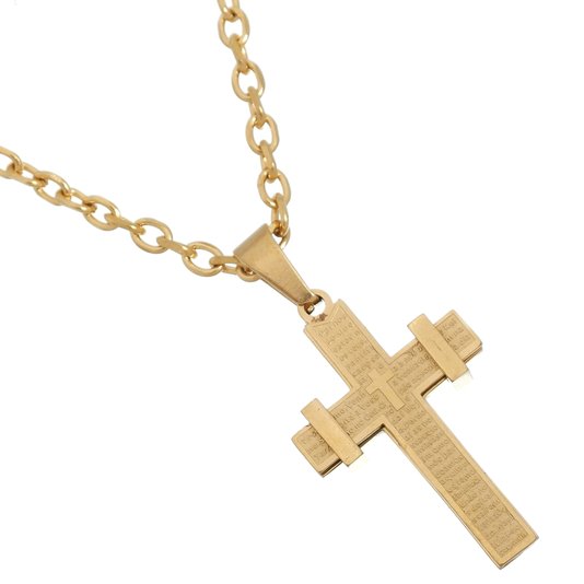 Colar Crucifixo Oração do Pai Nosso - Dourado