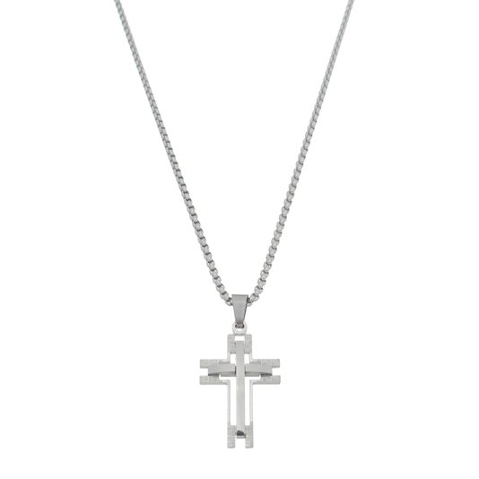Colar Crucifixo Vazado em Inox