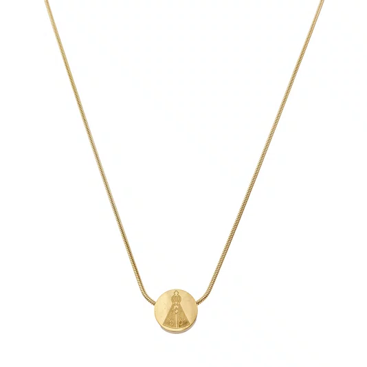 Colar de Inox com Medalha de Nossa Senhora Aparecida Dourado