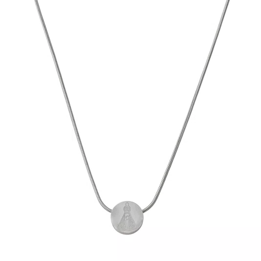 Colar de Inox com Medalha de Nossa Senhora Aparecida Prata