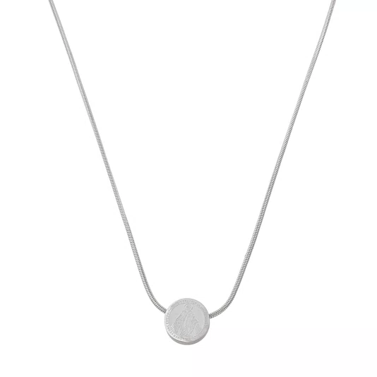 Colar de Inox com Medalha de Nossa Senhora Das Graças Prata