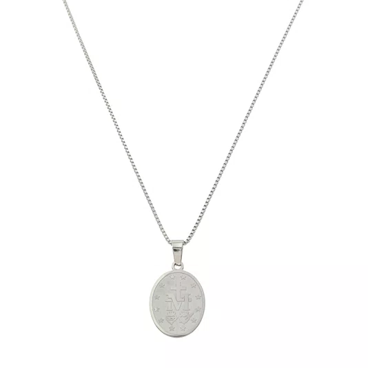 Colar de Inox com Medalha Nossa Senhora Das Graças Oval Prata