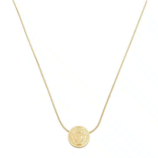 Colar de Inox com Medalha de São Bento Dourado