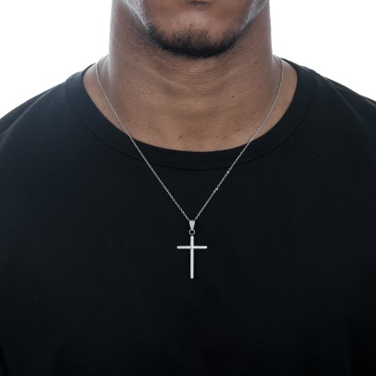 Colar Masculino com Cruz em Inox - Prata