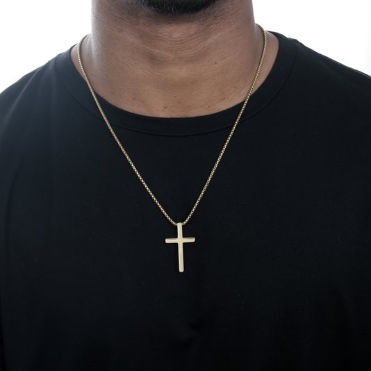 Colar Masculino com Cruz Grossa em Inox - Dourado