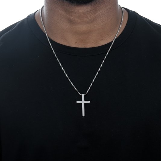 Colar Masculino com Cruz Grossa em Inox - Prata