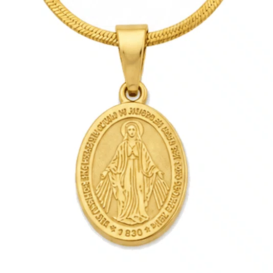 Colar Nossa Senhora Das Graças Corrente Laminada Fina em Inox Dourado