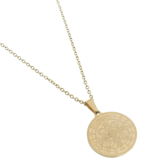 Colar com Medalha São Bento em Inox Gravado a Laser - Dourado