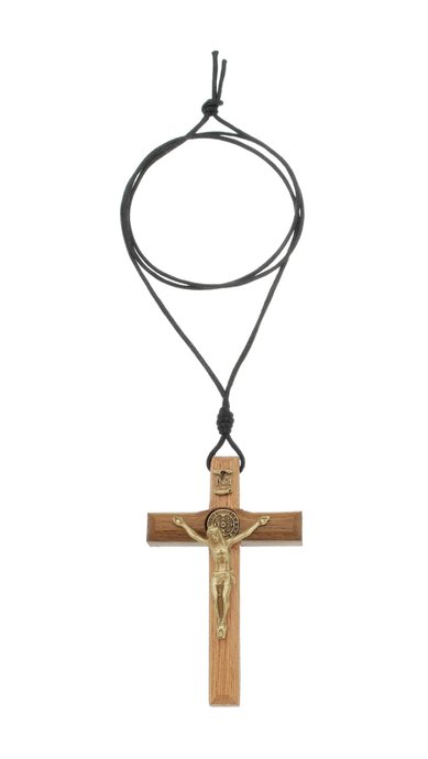 Cordão com Crucifixo de São Bento - 8cm Marrom Claro