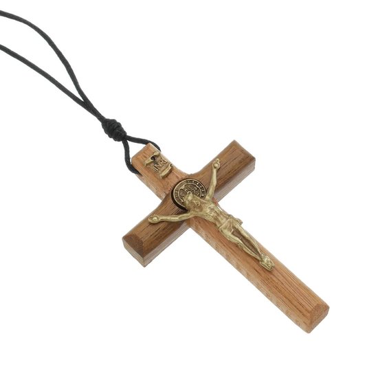Cordão com Crucifixo de São Bento - 8cm Marrom Claro