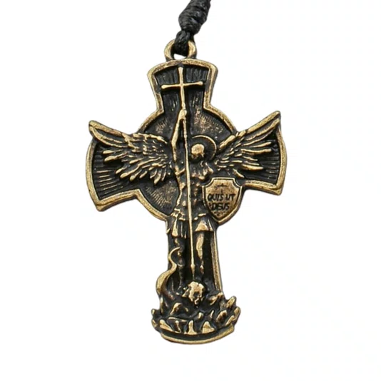 Cordão com Cruz de São Miguel Arcanjo em Metal - Ouro Velho