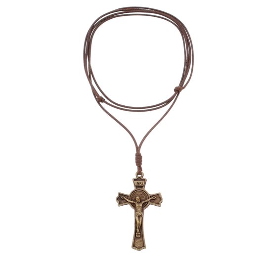 Cordão com Crucifixo da Medalha de São Bento - Ouro Velho