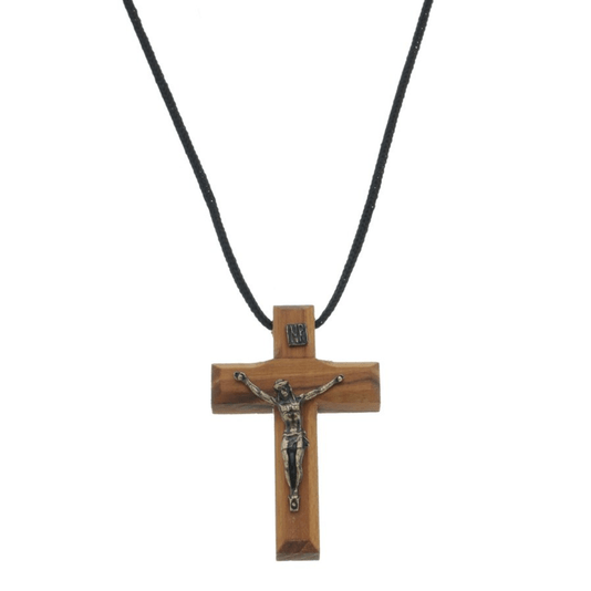 Cordão Crucifixo em Madeira de Demolição com Pontas Quadradas - Marrom