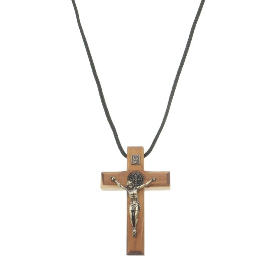 Cordão Crucifixo em Madeira de Demolição Quadrado - Ouro Velho