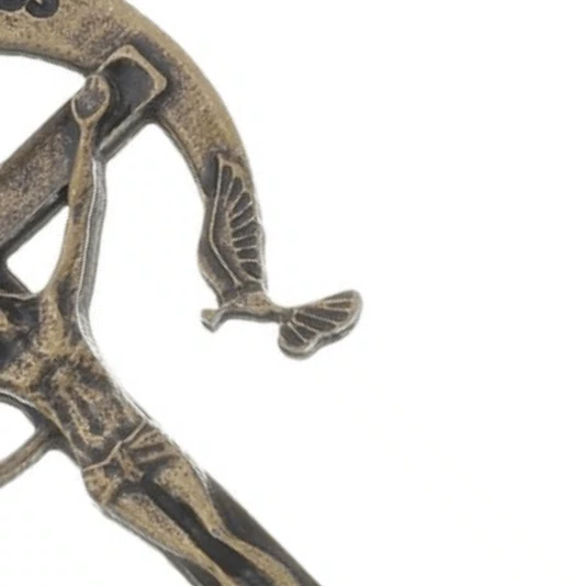 Cordão de Couro com Crucifixo da RCC em Metal - Ouro Velho
