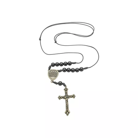 Cordão Dezena Escudo de São Miguel Pérola Preto 8mm