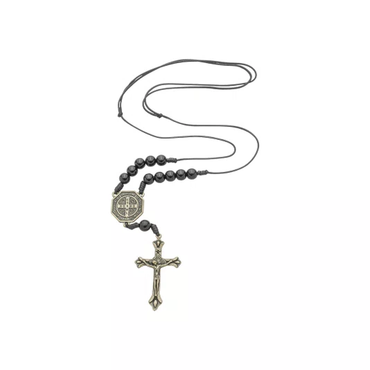 Cordão Dezena Medalha de São Bento Pérola Preto 8mm