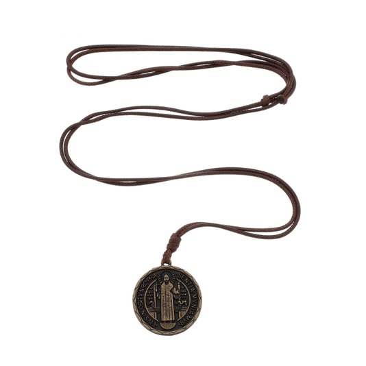 Cordão com Medalha de São Bento em Metal - Ouro Velho
