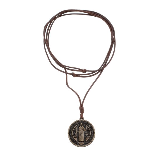 Cordão com Medalha de São Bento em Metal - Ouro Velho