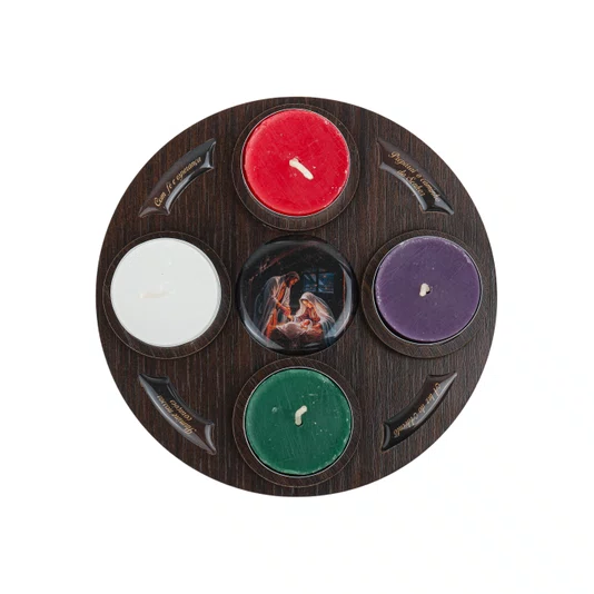 Coroa do Advento em MDF Marrom Escuro Resinado com Velas - Tam P