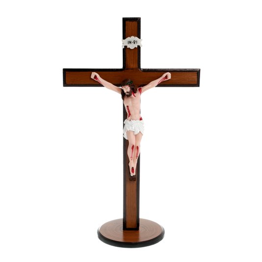Crucifixo de Madeira para Mesa com Cristo em Resina - 40cm
