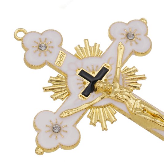 Crucifixo de Mesa com Strass - Branco 13,5cm