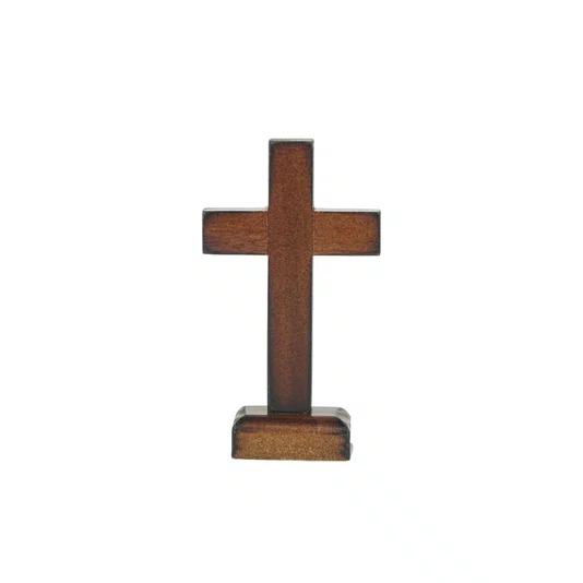 Crucifixo de Mesa Madeira Escura C/ Cristo e Medalha S. Bento 9cm