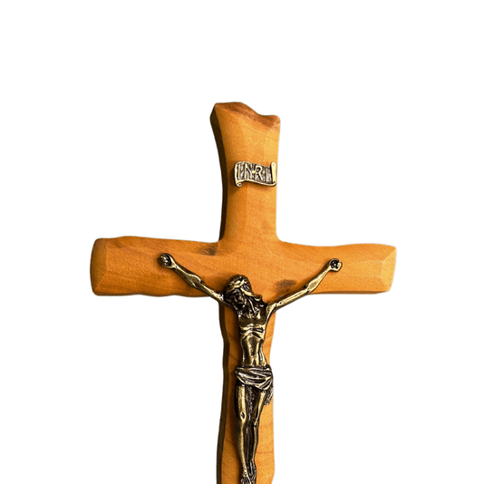 Crucifixo de Mesa ou Parede em Madeira de Demolição - 19cm