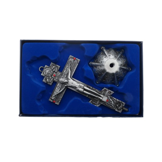 Crucifixo de Mesa Ou Parede em Metal na Cor Prata - 19cm