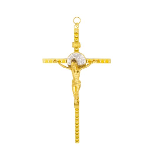 Crucifixo de Parede São Bento Trabalhado 22cm - Dourado