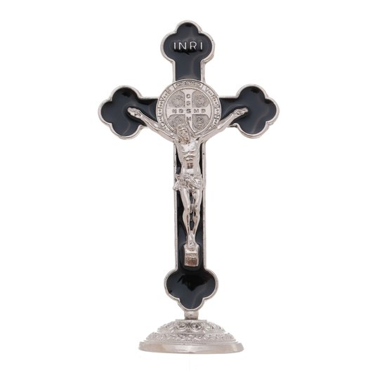 Crucifixo de Metal com São Bento 10cm - Preto