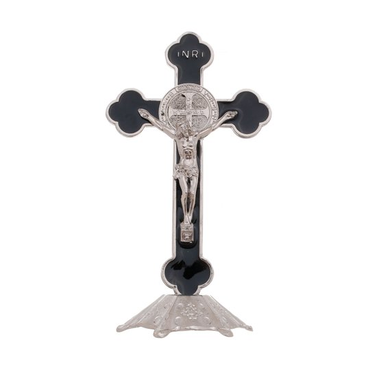 Crucifixo de Metal com São Bento 13cm - Preto