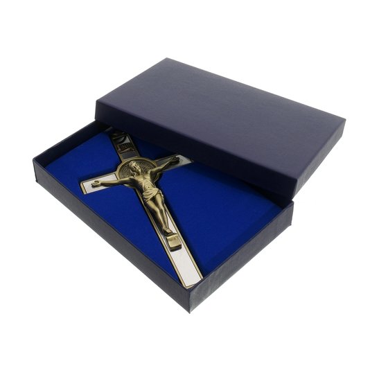 Crucifixo de São Bento para Parede em Metal - Bronze 17cm