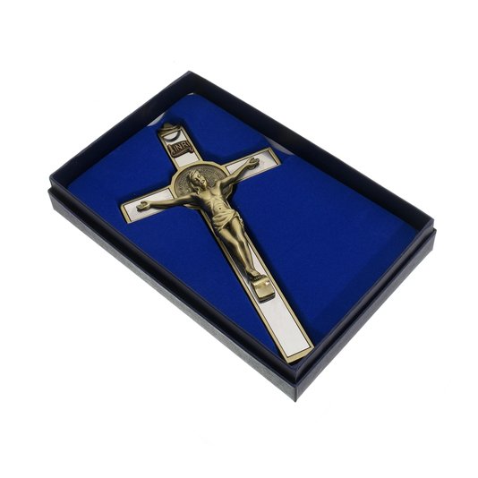 Crucifixo de São Bento para Parede em Metal - Bronze 17cm