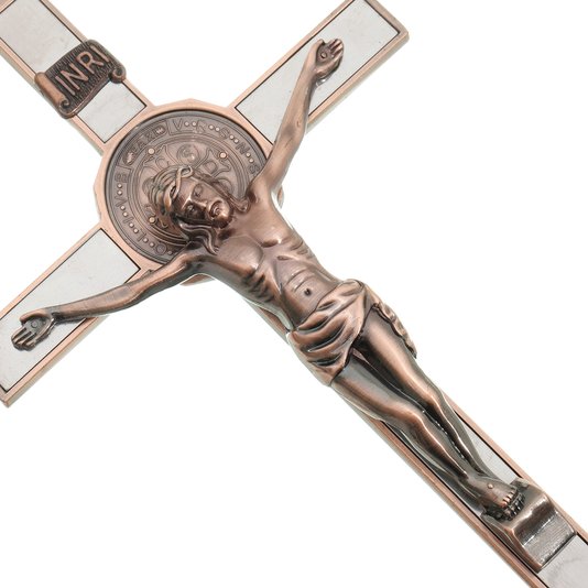 Crucifixo de São Bento para Parede em Metal - Cobre 17cm