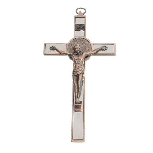 Crucifixo de São Bento para Parede em Metal - Cobre 17cm