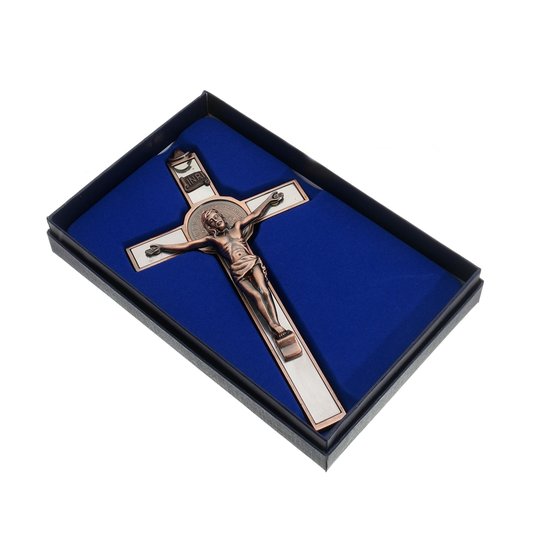 Crucifixo de São Bento para Parede em Metal - Cobre 17cm
