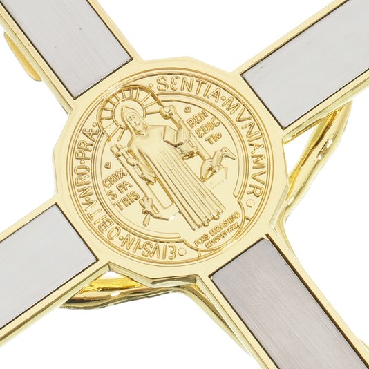 Crucifixo de parede São Bento - Dourado 17,5cm