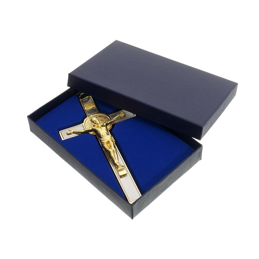 Crucifixo de parede São Bento - Dourado 17,5cm