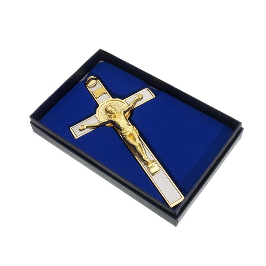 Crucifixo de parede São Bento - Dourado 17,5cm