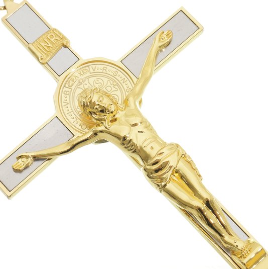 Crucifixo de parede São Bento - Dourado 17,5cm