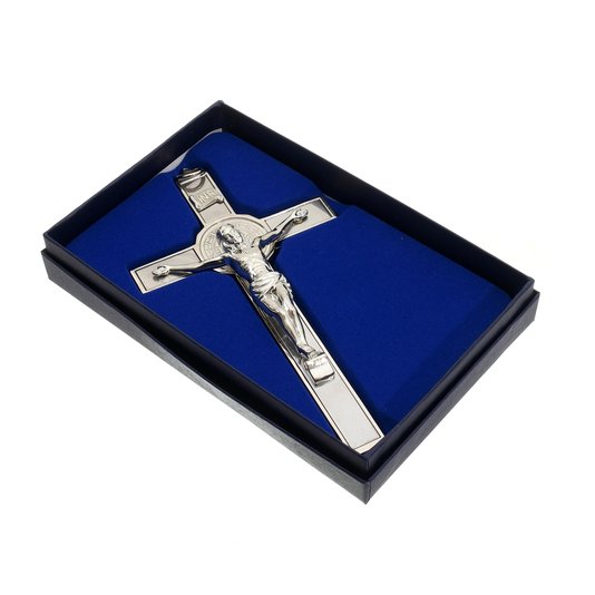 Crucifixo de Parede São Bento - Prata 17,5cm