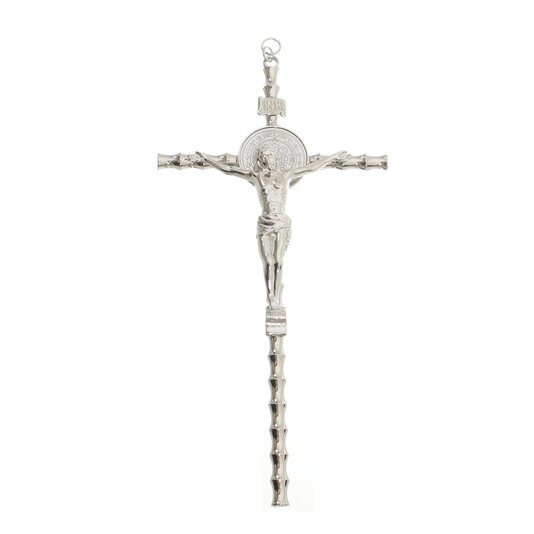 Crucifixo de parede São Bento - Prata 21cm