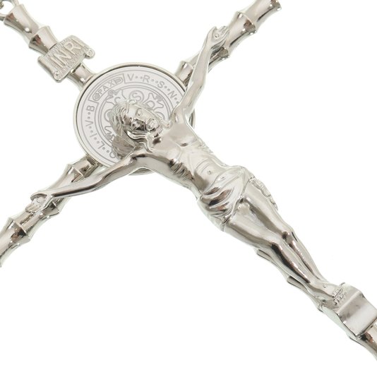 Crucifixo de parede São Bento - Prata 21cm