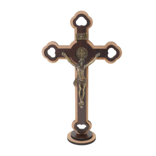 Crucifixo de mesa com medalha de São Bento - 33cm