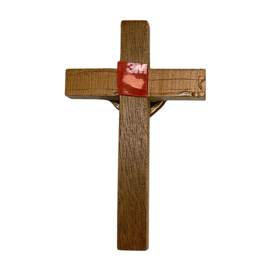 Crucifixo de Parede com Medalha São Bento em Madeira - 8cm