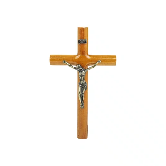 Crucifixo de Parede Redondo em Madeira de Demolição - 19cm